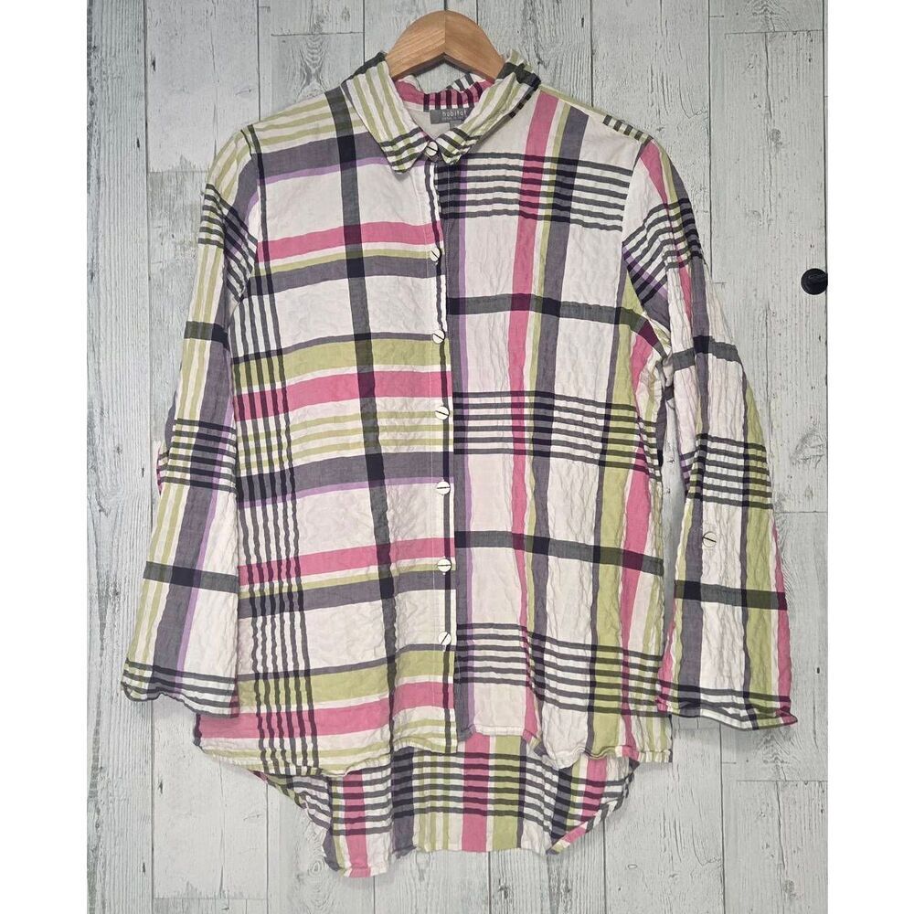 Habitat Crinkle Plaid Relaxed Fit Mature Button Up/ Down Shirt Sz. M